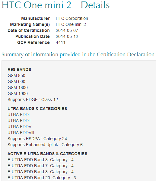 New HTC One mini 2 shows up at the GCF