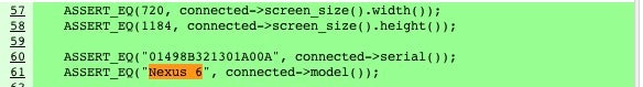 Nexus 6 and Nexus 8 names appear in Chromium code