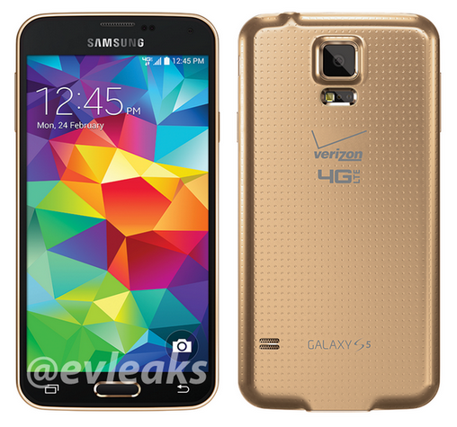 Samsung Galaxy S5 in copper gold for Verizon - Samsung Galaxy S5 pictured in copper gold, wearing Verizon brand