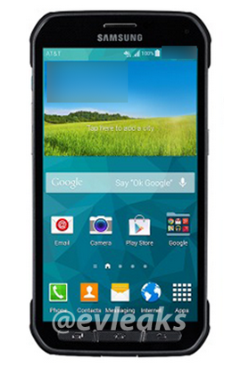 Press render of the Samsung Galaxy S5 Active - Leaked press render of the Samsung Galaxy S5 Active shows the AT&amp;T version of the device