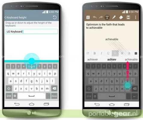Smart Keyboard on the LG G3, picture courtesy of Portable Gear - LG G3 keyboard adjusts its size while learning how you type