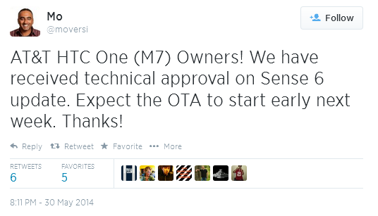 Tweet from HTC executive reveals an update to the AT&amp;T HTC One (M7) coming next week - HTC One (M7) Sense 6 update for AT&T coming early next week