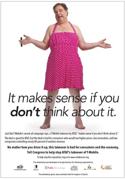 This is one of the ads that Sprint ran in its campaign to stop the AT&amp;T buyout of T-Mobile - anything different this time?  - Sprint and T-Mobile, an even worse idea than the FCC auction rules