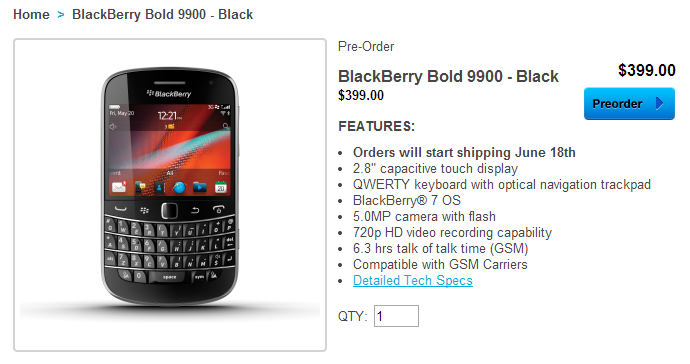 The BlackBerry Bold 9900 can be pre-ordered once again - Back to the Future: You can pre-order the BlackBerry Bold 9900 once again