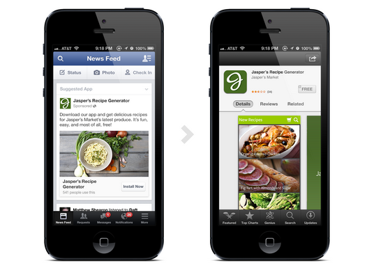With Facebook&#039;s mobile app ads, a click on a sponsored post takes the user right to the app&#039;s install screen on the App Store or Google Play Store - Developers might end up paying more to acquire subscribers with Facebook&#039;s new mobile app ad system