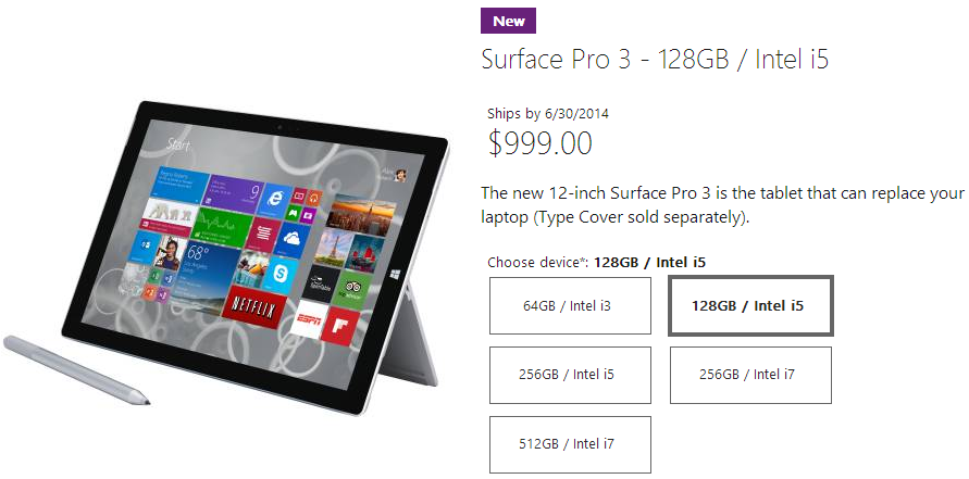 Only one Microsoft Surface Pro 3 model will ship on June 20