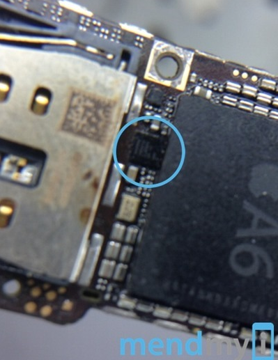 Third party chargers can damage the U2 CI chip (circled) which is involved in recharging the battery - Third party Lightning cables can damage your Apple iPhone 5...and kill you