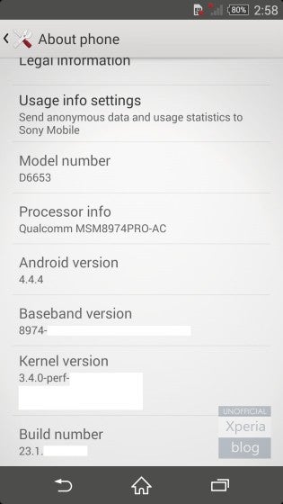 Alleged Sony Xperia Z3 About screen shows up