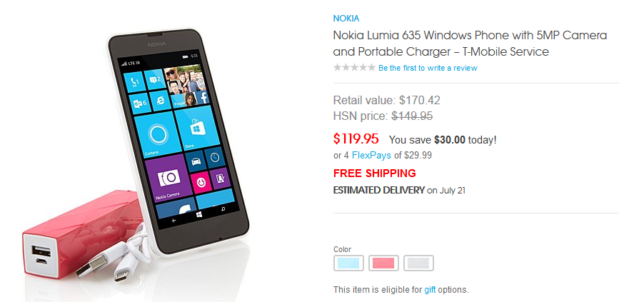 Buy the Nokia Lumia 635, bundled with a pair of chargers, for just $119.95 - HSN offering Nokia Lumia 635, bundled with chargers, for $119.95