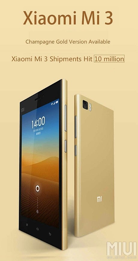 Xiaomi ships 10 million Mi3 smartphones, celebrates with a champagne gold version