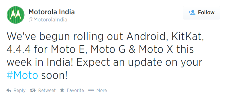 Motorola India reveals that Android 4.4.4 is being sent out to the Motorola Moto X, Moto G and Moto E - Motorola pushing out Android 4.4.4 in India, to a trio of Moto models