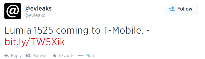 Evleaks  says that T-Mobile will be getting a version of the Nokia Lumia 1520 phablet - T-Mobile to get the Nokia Lumia 1525 phablet for its high-end Windows Phone customers?