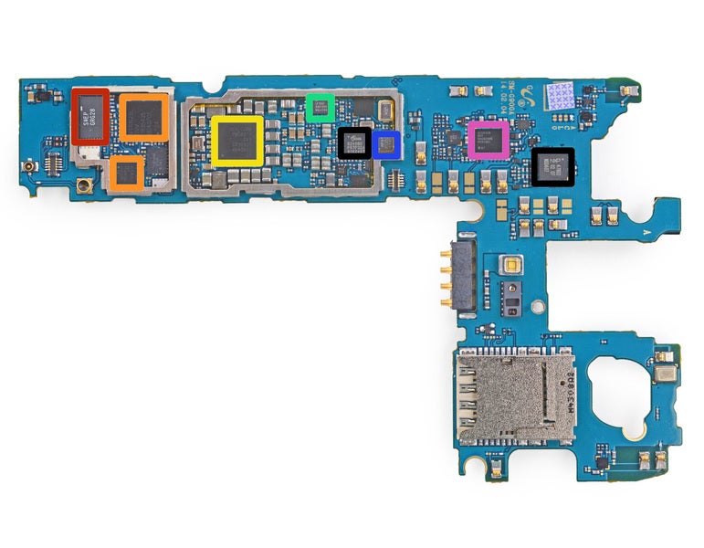 The accelerometer/gyroscope sensor inside the Samsung Galaxy S5, marked in blue - Did you know how many different kinds of sensors go inside a smartphone?