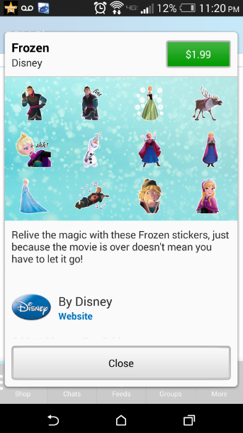Buy a pack of Frozen stickers for $1.99 from BBM - BBM now offers stickers based on Disney's Frozen