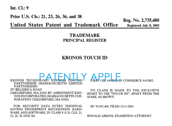The USPTO refuses to give Apple a trademark for Touch ID due to this already registered name from Kronos - USPTO refuses to give Apple a trademark for Touch ID