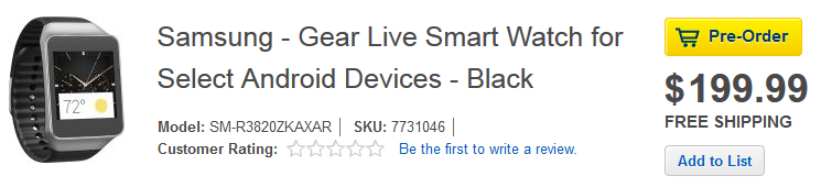 Pre-order the Samsung Gear Live from Best Buy - Best Buy accepting pre-orders for Samsung Gear Live