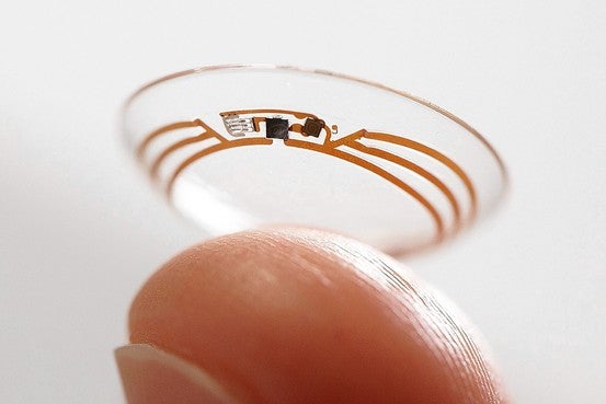 The contact lens that some of the initial 175 people being tested will wear to gather glucose data on a continuous basis. - Project Baseline: Google’s quest to collect medical data, shape human health