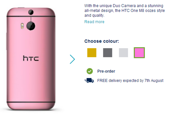 Pre-order the pink HTC One (M8) from the U.K.'s Carphone Warehouse - Pre-order the pink HTC One (M8) from Carphone Warehouse and get a free Dot View case