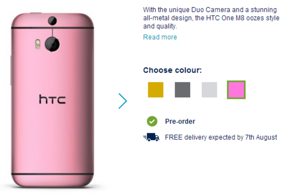 Pre-order the pink HTC One (M8) from the U.K.&#039;s Carphone Warehouse - Pre-order the pink HTC One (M8) from Carphone Warehouse and get a free Dot View case