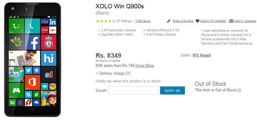 Some Flipkart customers who ordered the Xolo Q900S with the Windows Phone 8.1 OS, received an Android powered model by mistake - Flipkart customers order the Windows Phone 8.1 powered Xolo Q900S, receive Android model instead