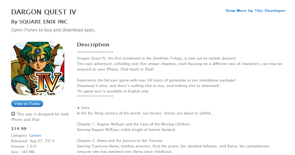 Square Enix&#039;s Dragon Quest IV surfaces on iOS, flaunts a typo and 40 hours of turn-based gameplay