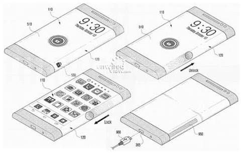 Drawing shows one possible design for Samsung's flexible-display phone - Samsung allegedly starts testing of futuristic flexible-display phone
