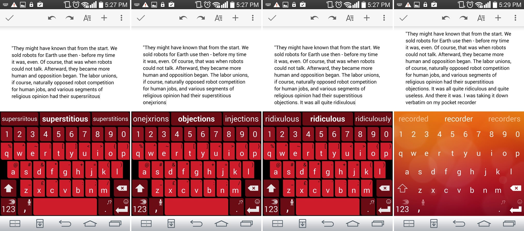 Android keyboard app shoot-out - Fleksy, Minuum, Swiftkey, and Swype battle for glory