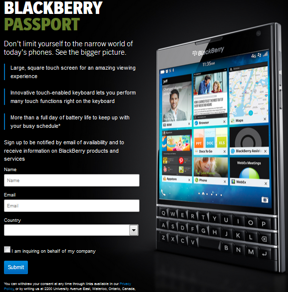 Pre-register to mark your interest in the BlackBerry Passport - Be one of the first with the BlackBerry Passport; pre-register for the new flagship now