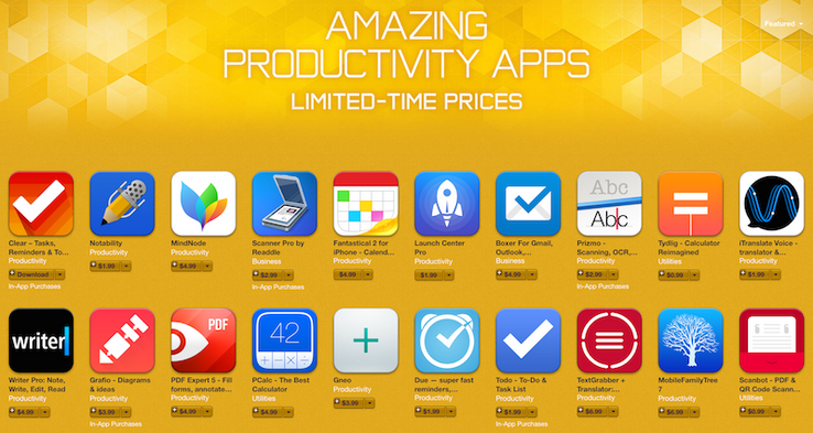 Apple has cut the price of twenty productivity apps in the App Store - Twenty iOS productivity apps go on sale by Apple