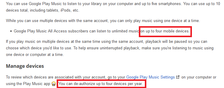 Google limits Google Play Music users to four de-authorizations a year - Google will now limit you to four de-authorizations of Google Play Music each year