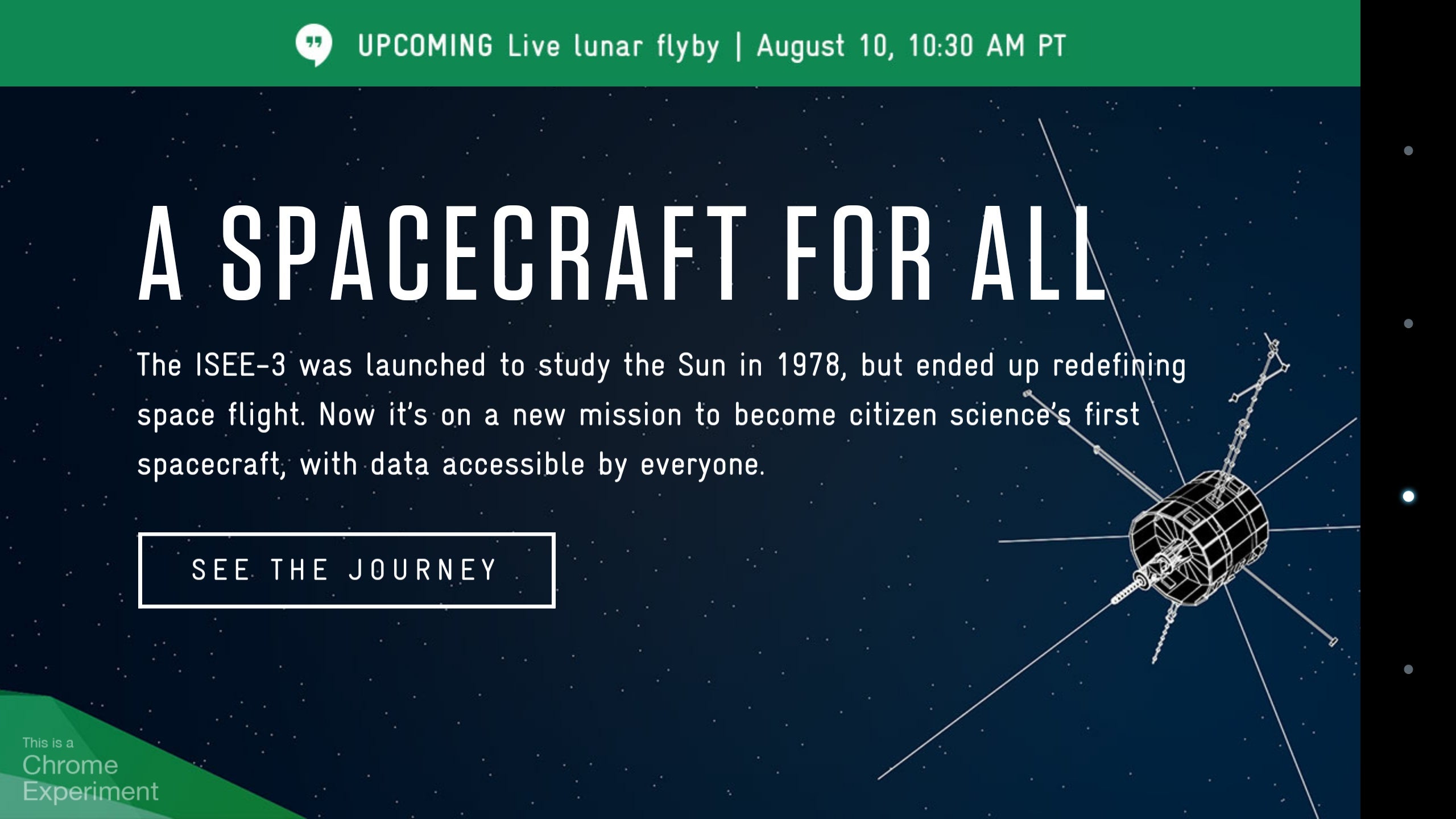 The latest Chrome experiment: track an abandoned NASA satellite, lunar flyby on August 10th