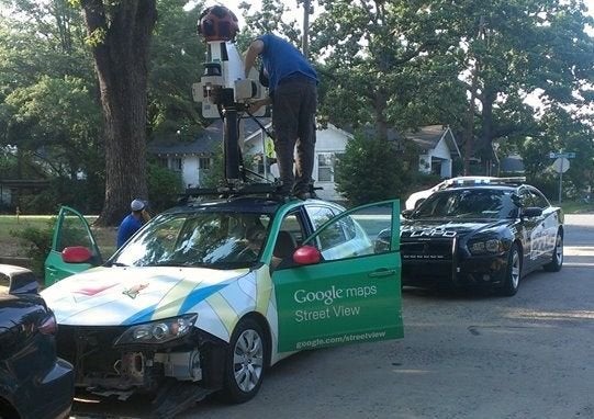 Google Street View car goes the wrong way down one-way street, causes accident