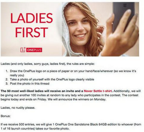 OnePlus has started its Ladies First marketing campaign - New OnePlus &quot;Ladies First&quot; promo could be considered sexist (Promo now pulled)