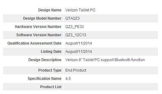 Verizon has an 8 inch tablet coming, that just made it through the Bluetooth SIG - Big Red has 8-inch slate coming?