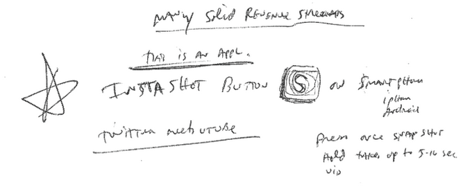 Mojo Media co-founder Richard Marlin&#039;s description and sketches of a shutter button that is pressed to record video - Snapchat faces the loss of its &quot;tap and hold for video&quot; patent