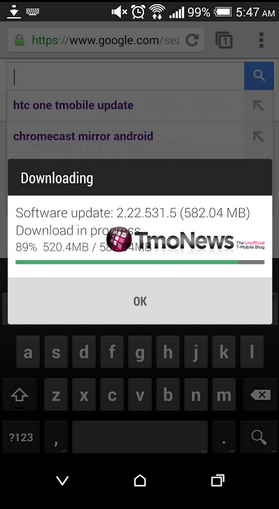 Screenshots show the Android 4.4.3 update for T-Mobile's HTC One (M8) - T-Mobile's HTC One (M8) updated to Android 4.4.3