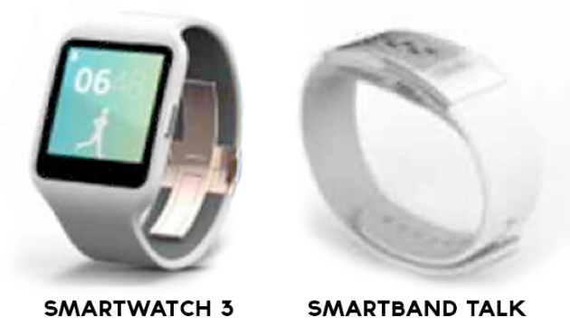 Fuzzzy renders of two wearables by Sony, both expected to be introduced this coming week at IFA 2014 - Sony SmartWatch 3 and SmartBand Talk renders appear, as clear as the Hudson River