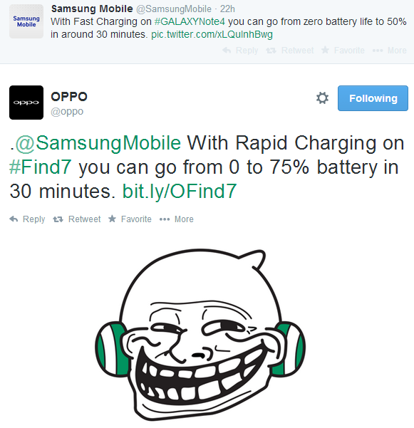 Oppo trolls Samsung, says the Galaxy Note 4's Fast Charging feature isn't that impressive