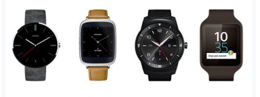 From left to right, Motorola Moto 360, Asus Zen Watch, LG G Watch R and Sony SmartWatch 3 - Google releases Android Wear roadmap for the rest of the year