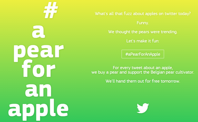 Samsung Belgium will donate a pear for every Apple tweet sent out today