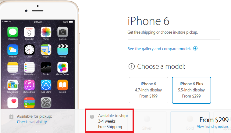 Apple iPhone 6 Plus is now on back order - Apple iPhone 6 Plus is sold out; phablet will ship in 3 to 4 weeks