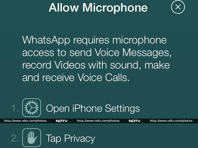 Pop-up message that appears if your iPhone doesn&#039;t give WhatsApp permission to use the microphone on the phone - WhatsApp? Voice calling, that&#039;s what