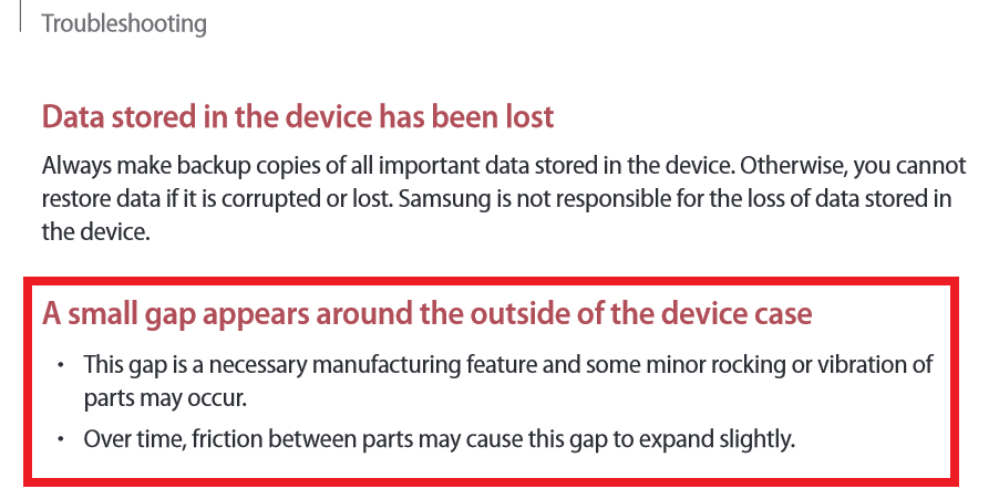 Manual for the Samsung Galaxy Note 4 says that the gap is a necessary manufacturing feature - Samsung Galaxy Note 4 hardware gap is a &quot;necessary manufacturing feature&quot; according to the phablet&#039;s manual