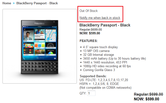 The BlackBerry Passport is sold out once again - BlackBerry once again is sold out of the BlackBerry Passport