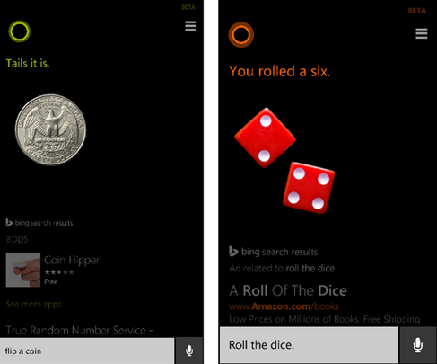 Cortana will flip a coin and roll dice for you - Cortana will now flip a coin or roll dice using a random number generator