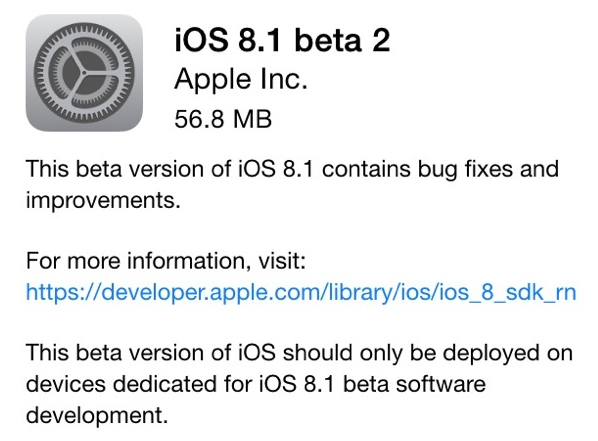 Apple sends out iOS 8.1 beta 2 to registered developers - Registered Developers receive iOS 8.1 beta 2
