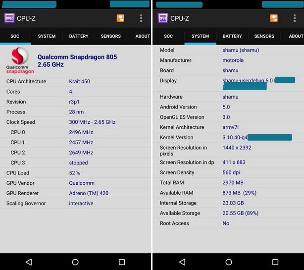 Nexus 6 runs through the CPU-Z benchmark test - Motorola Shamu aka Nexus 6 appears on another benchmark site; screen size is questioned (no longer)