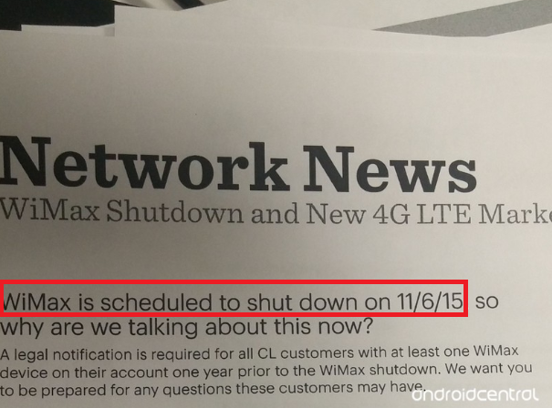 Leaked internal document is confirmed and WiMAX will close on November 6th - Sprint to close WiMAX for good on November 6th, 2015