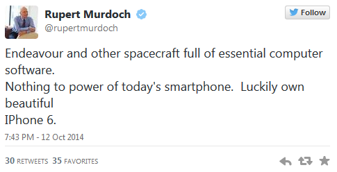 Billionaire Murdoch tweets his love for the Apple iPhone 6 - This billionaire is an Apple iPhone 6 fan