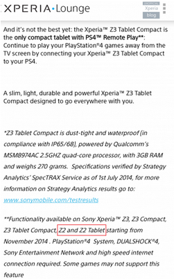 Sony mistakenly reveals its launch plans for the PS4 Remote Play - PS4 Remote Play is coming to the Sony Xperia Z2 and Sony Xperia Z2 Tablet